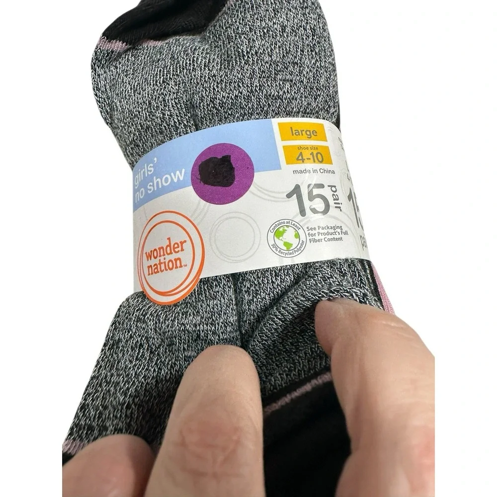 wonder‎ nation girls 15 pairs no show ankle socks size large 4-10